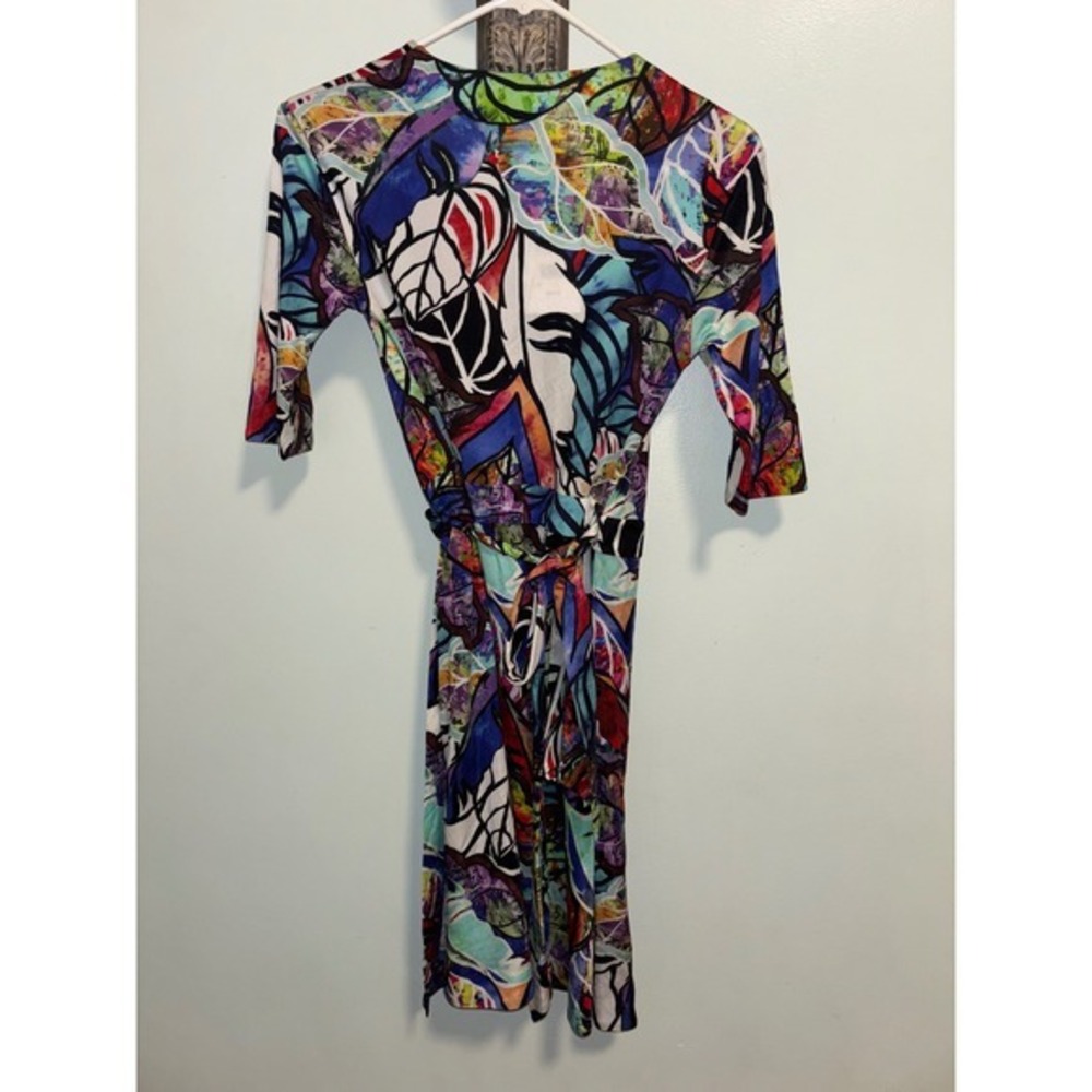 Robert Graham Anna Wrap Dress NWT Sz 2 Colorful Abstract Floral Silk Blend Mini - Picture 5 of 10